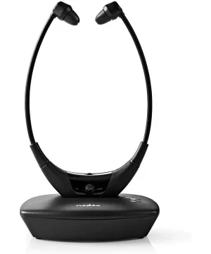 Ecouteurs TV sans fil intra-auriculaires Nedis HPRF010BK et leur base