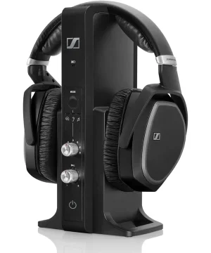 Casque TV sans fil Sennheiser RS 195-U noir sur son socle