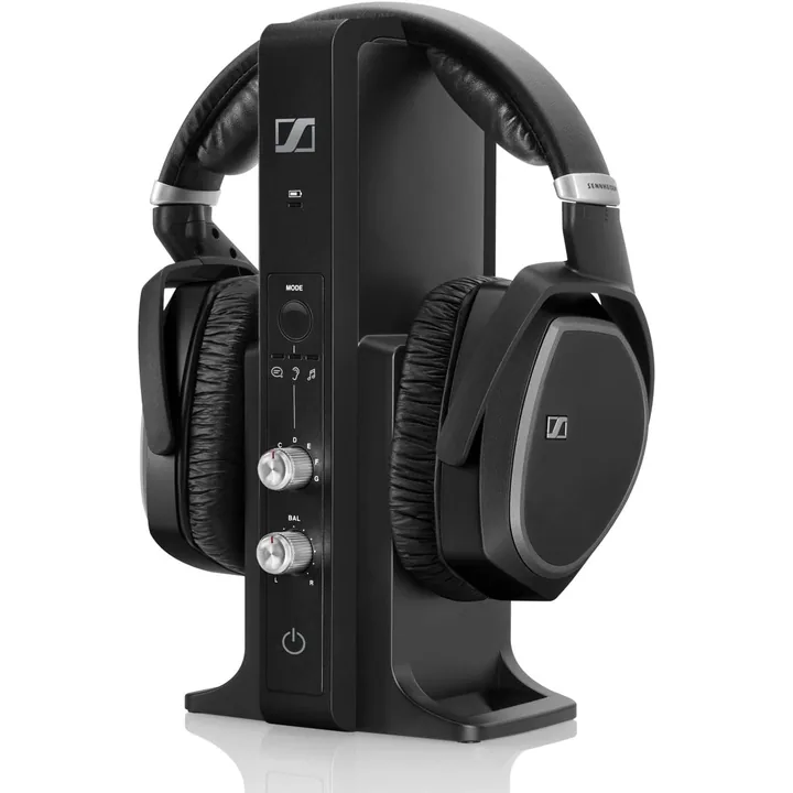 Casque TV sans fil Sennheiser RS 195-U noir sur son socle