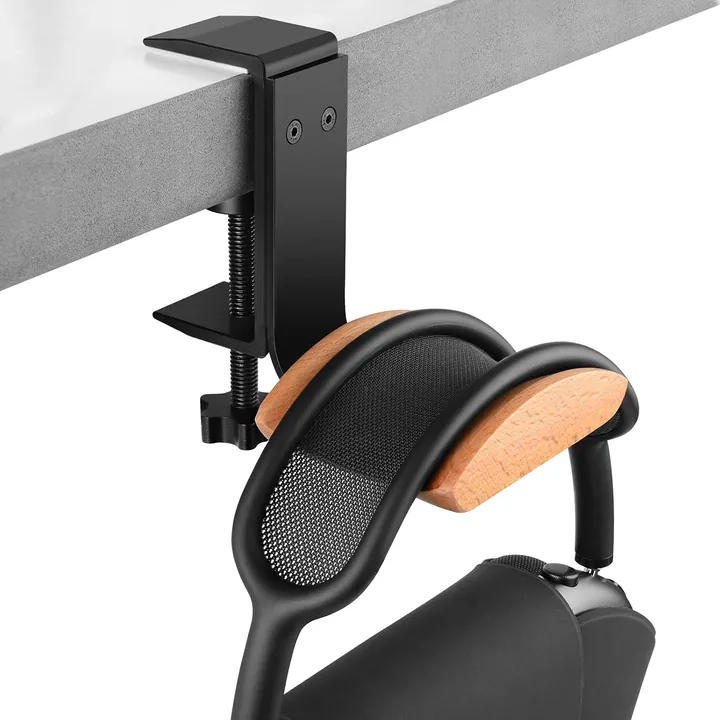 Support casque a pince en bois de hetre Linkidea sous bureau