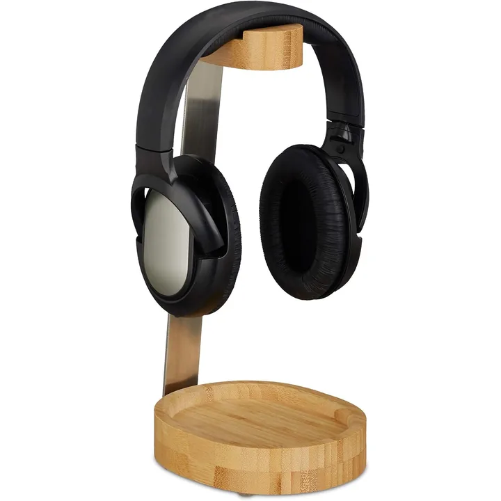 Support casque en bambou Relaxdays avec bac de rangement